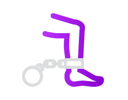 Line art icon of leg with ball and chain attached.