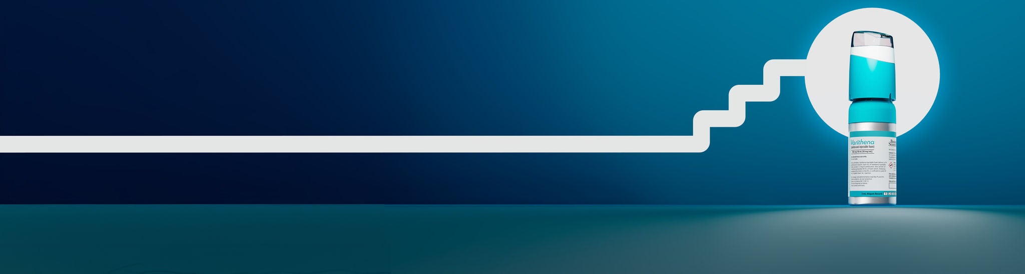 Varithena bottle with white circle and stepped lines