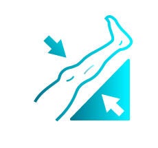 Leg elevated on gradient blue green triangle with arrows pointing to leg.