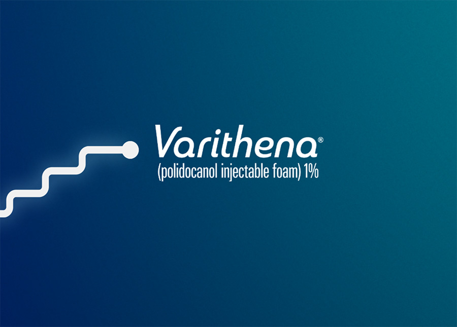 Varithena logo with stepped white lines. 
