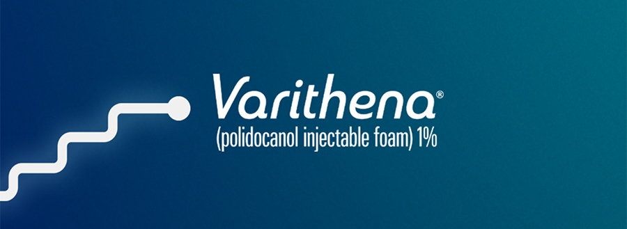 Varithena logo with stepped white lines. 